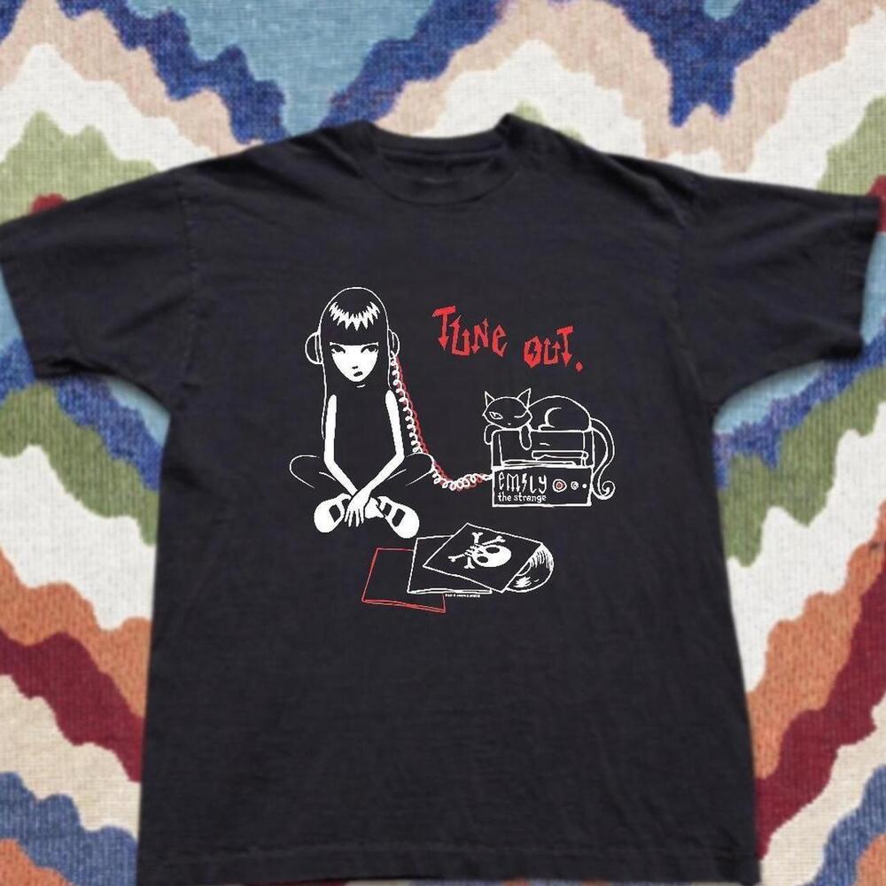 Cat Girl T-Shirt Graphic Tee Tune Out T-Shirt Reprint New M